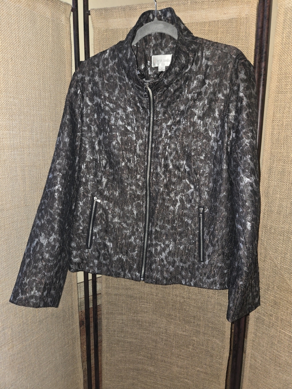 Erin London Women’s Textured Black Metallic Zip-Front Jacket - Picture 1 of 10